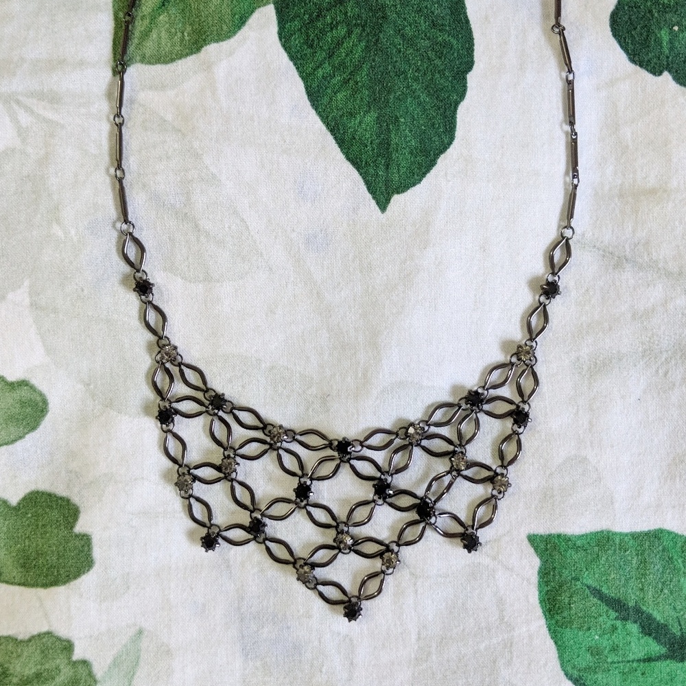 Black and Gray Rhinestone Lattice Necklace